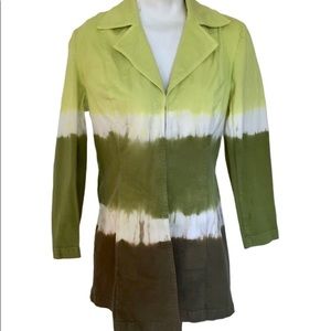 🔴INC vintage tie dye chartreuse lime olive ombré S cotton trench coat 90's Y2K